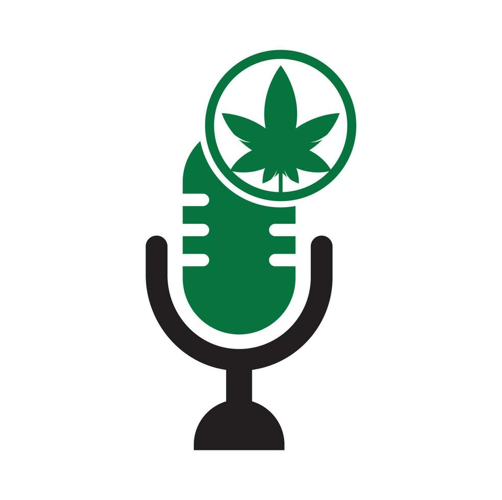 Cannabis podcast vector logo design. Podcast logo with cannabis leaf vector template.