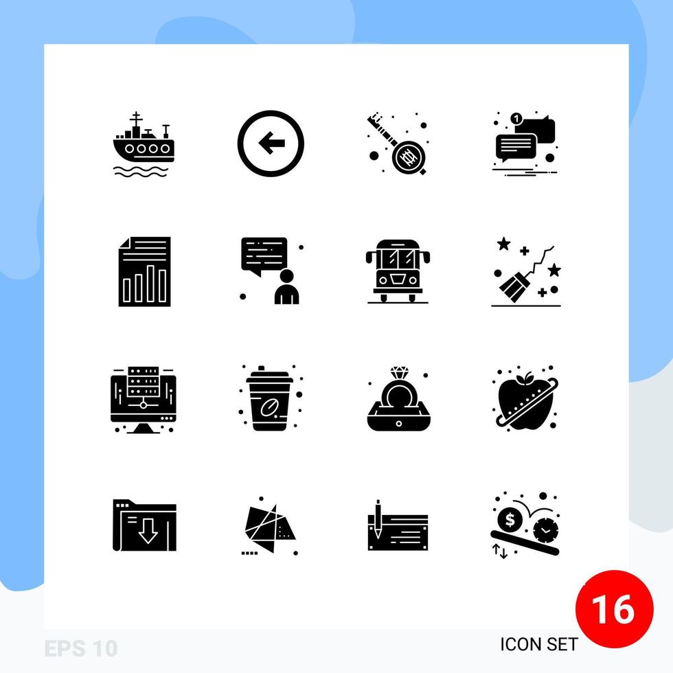 16 Universal Solid Glyphs Set for Web and Mobile Applications file unread india message chat Editable Vector Design Elements