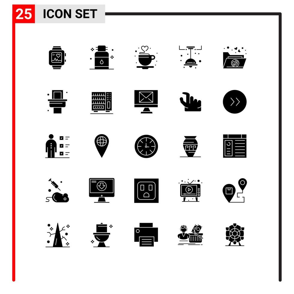 Pack of 25 creative Solid Glyphs of favorite light spa lamp tea Editable Vector Design Elements