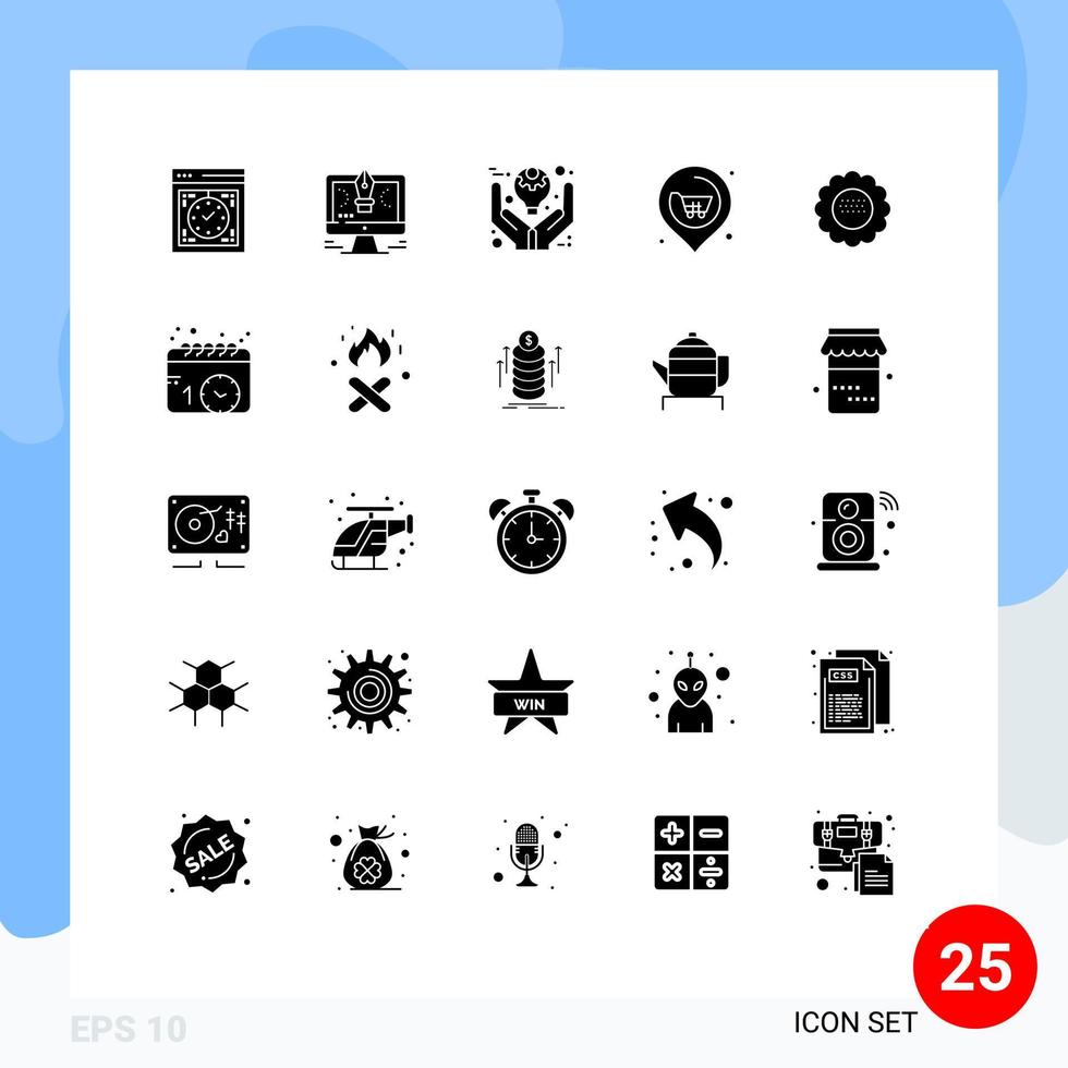 Group of 25 Solid Glyphs Signs and Symbols for real location software ideas management Editable Vector Design Elements