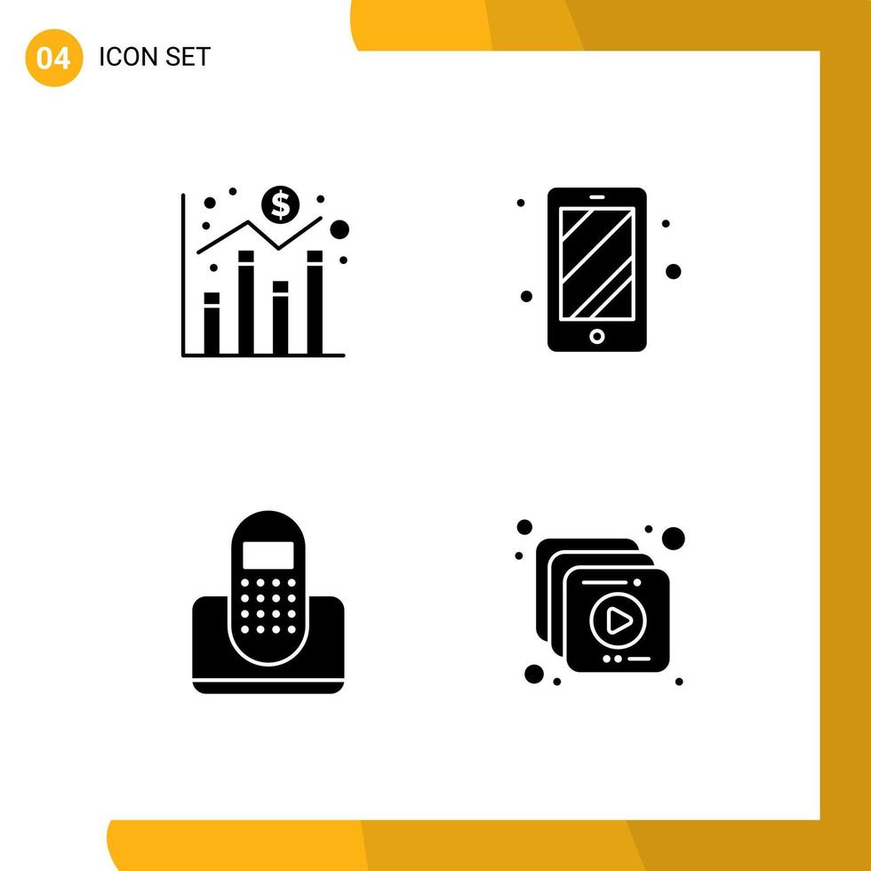 Set of 4 Vector Solid Glyphs on Grid for digital contact economy access phone Editable Vector Design Elements