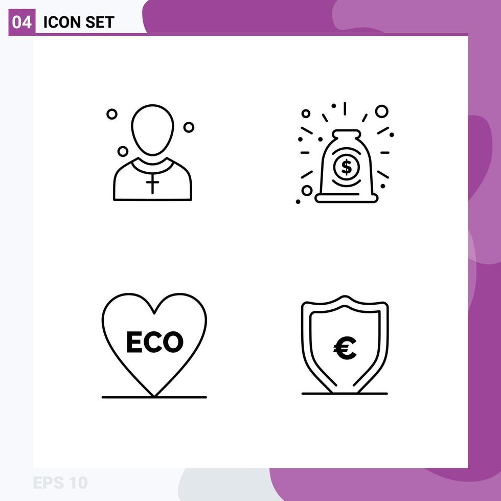 Stock Vector Icon Pack of 4 Line Signs and Symbols for christian eco man collaboration love Editable Vector Design Elements