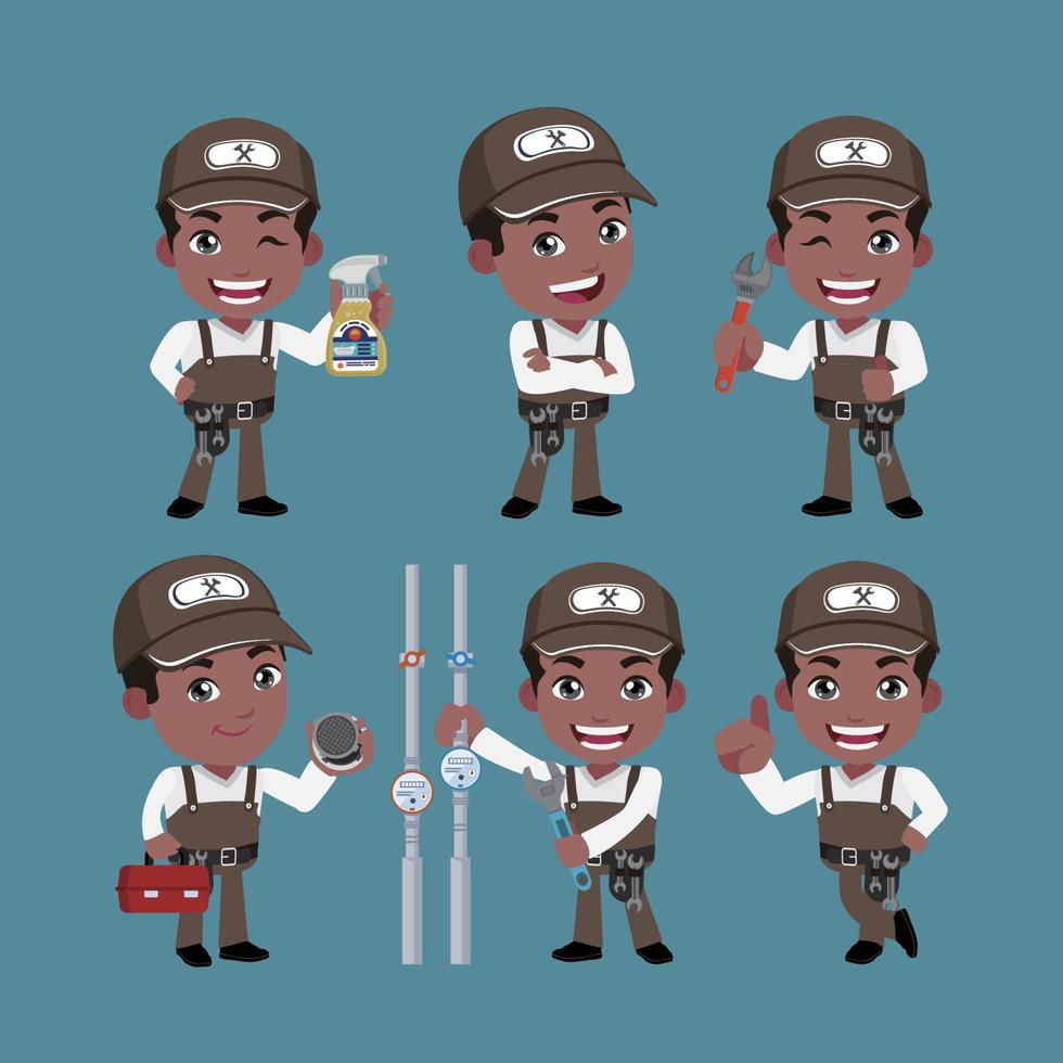 Set of plumber with different poses vector