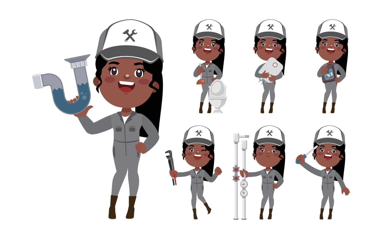 Set of plumber with different poses vector