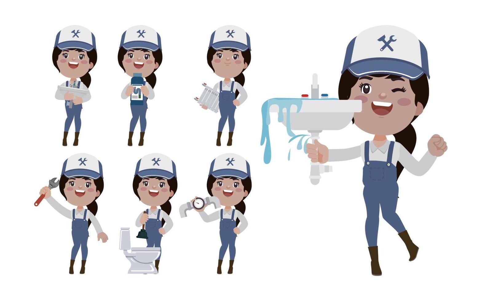 Set of plumber with different poses vector