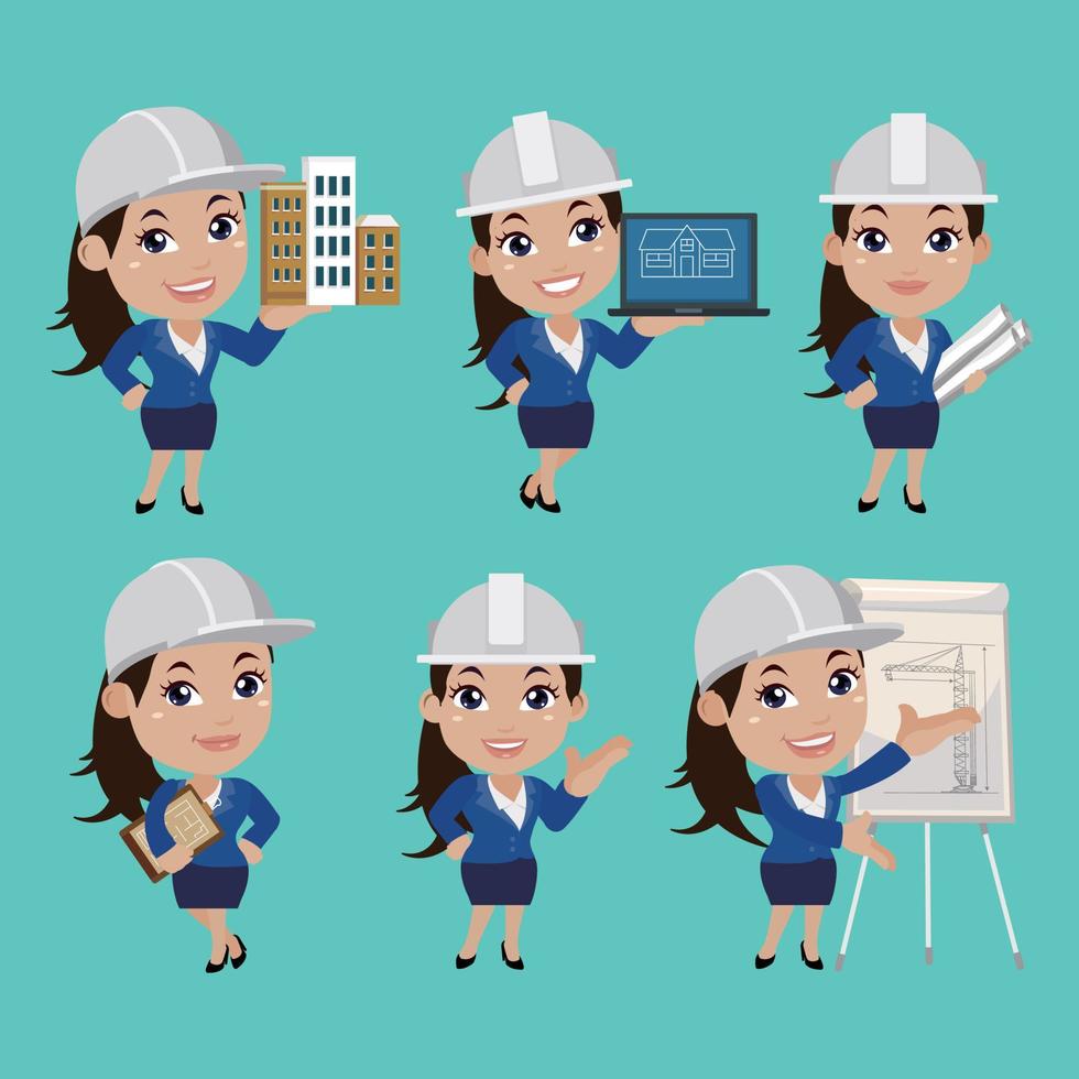 People Set - Profession - Set of builder character in different poses vector