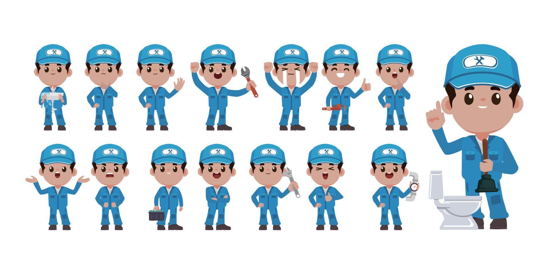 Set of plumber with different poses vector