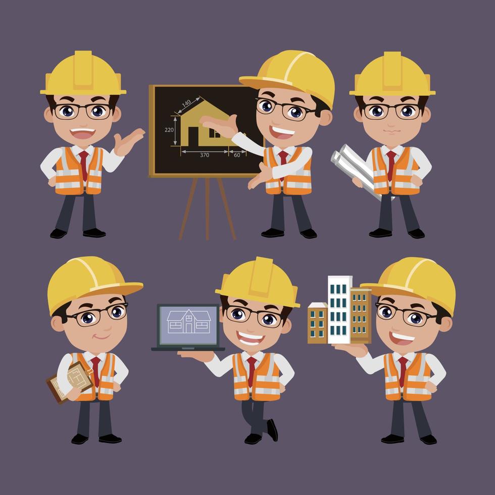 People Set - Profession - Set of builder character in different poses vector