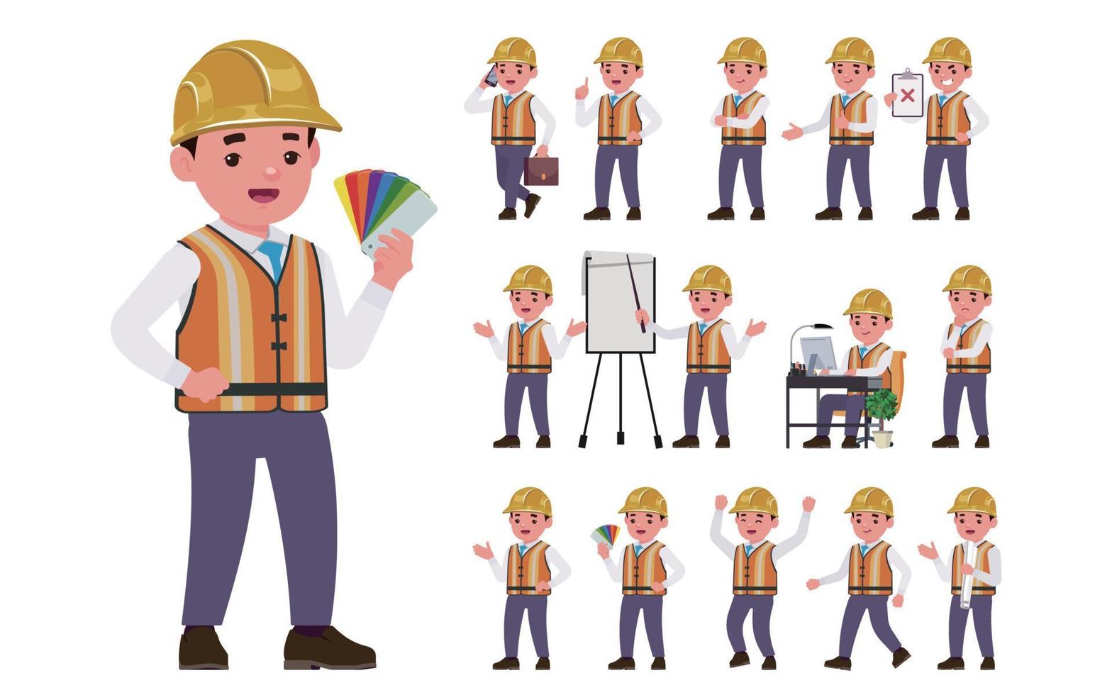 Set of engineer with different poses vector