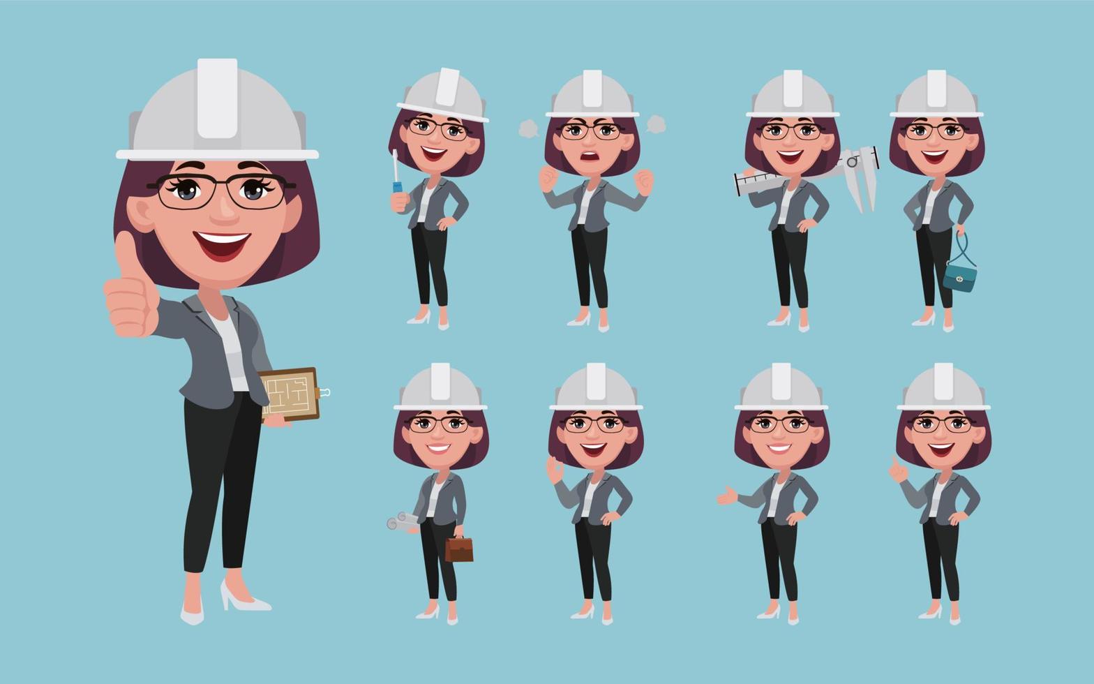 Set of engineer with different poses vector