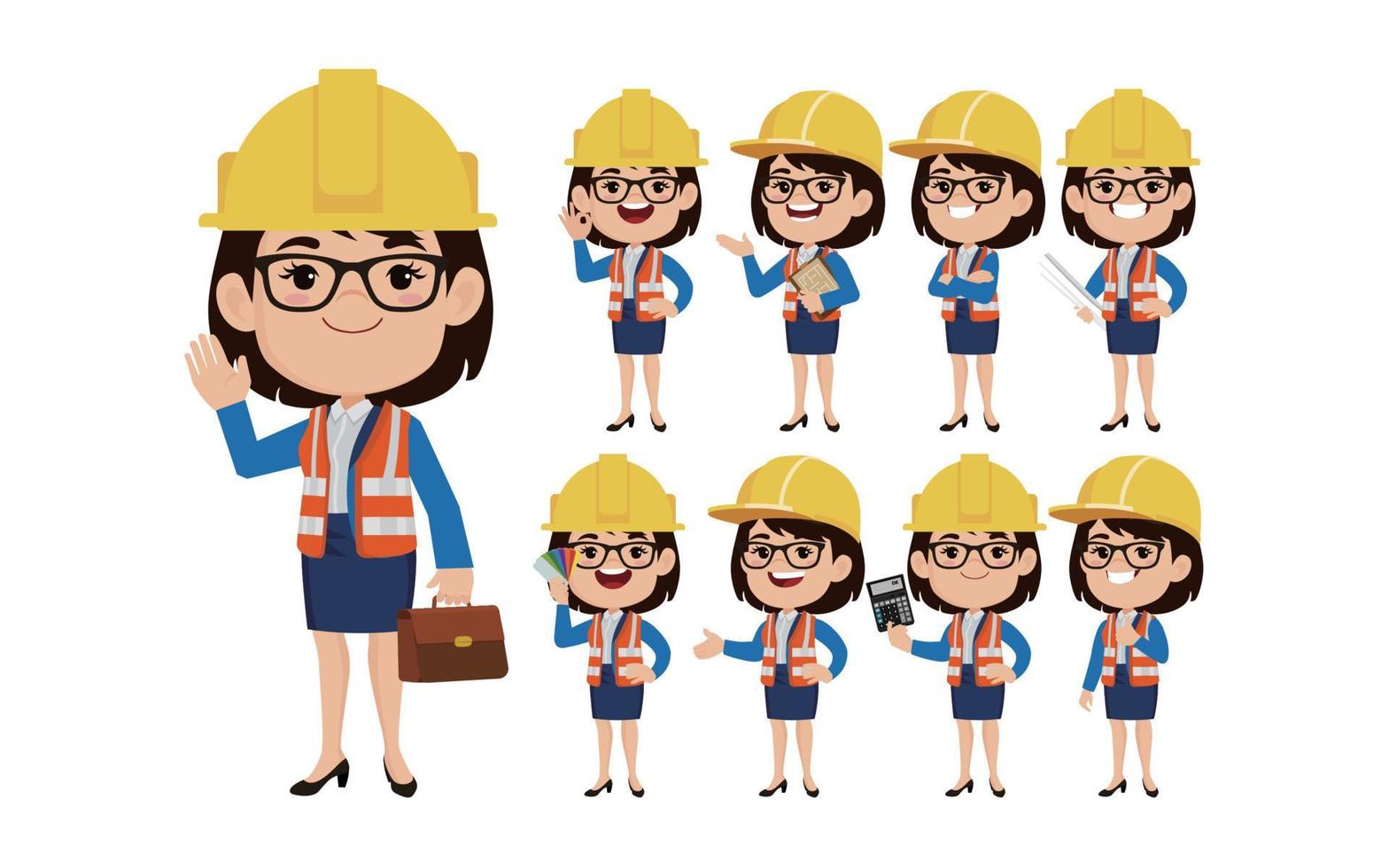 Set of engineer with different poses vector