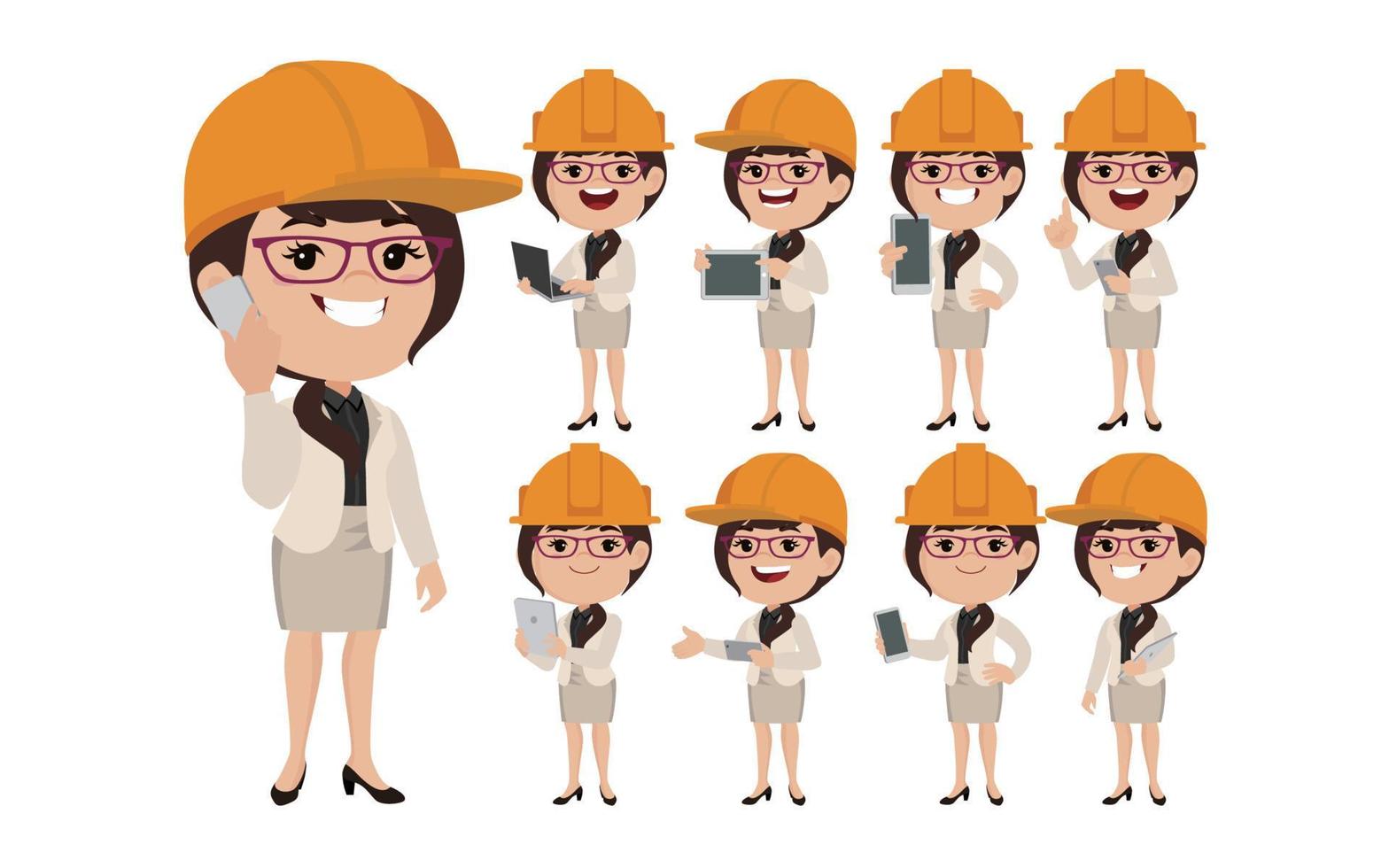 conjunto de ingenieros con diferentes poses vector