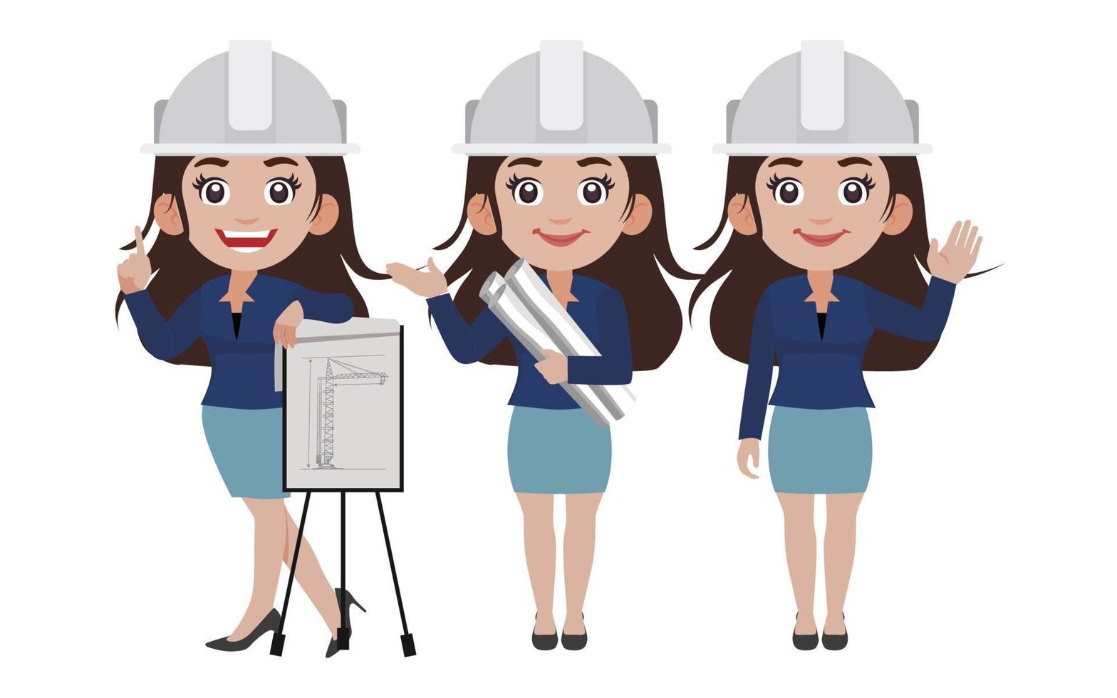 conjunto de ingenieros con diferentes poses vector