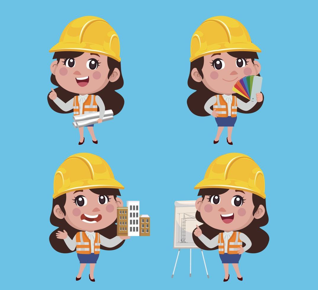 Set of engineer with different poses vector