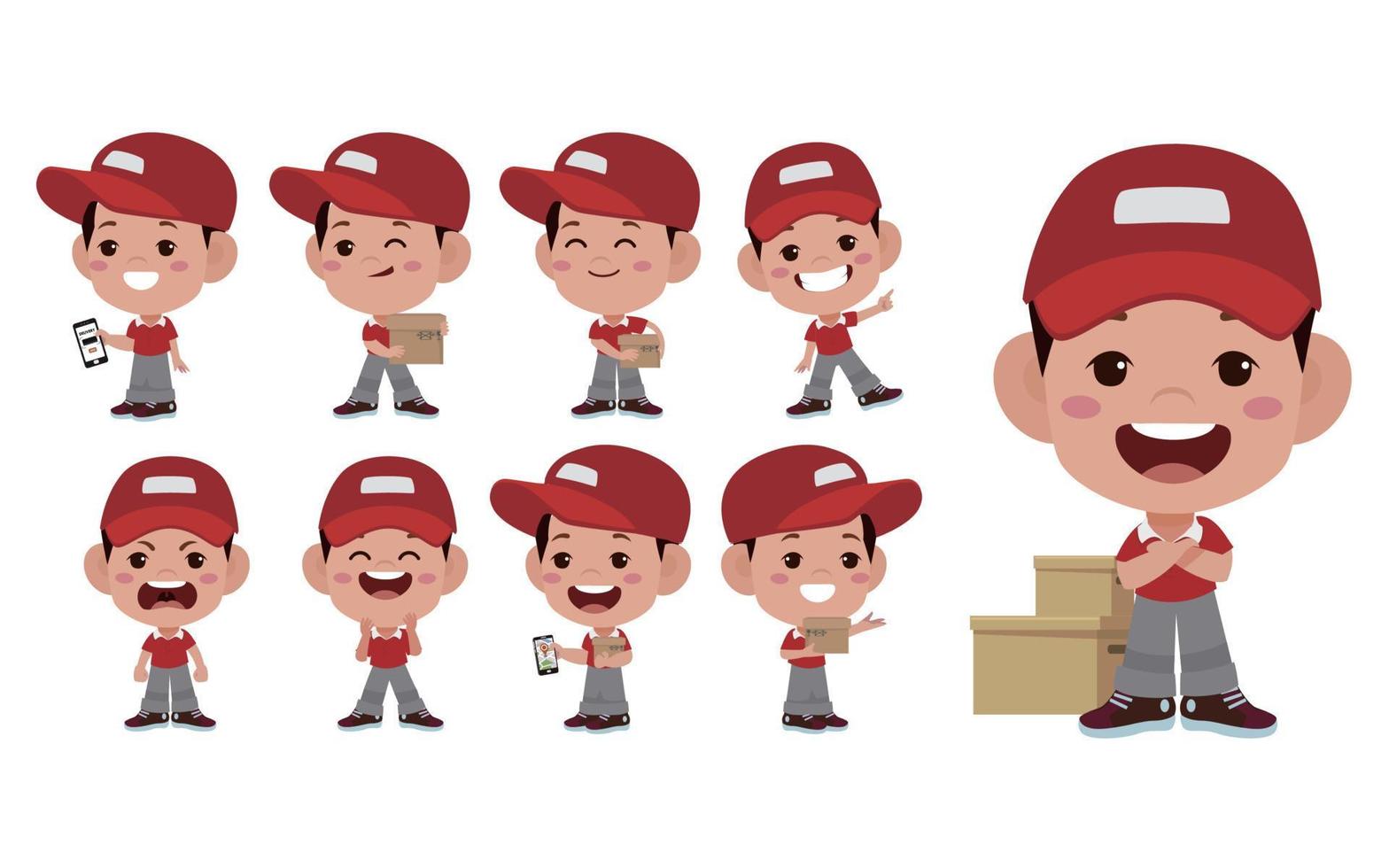 Delivery staff with different poses vector