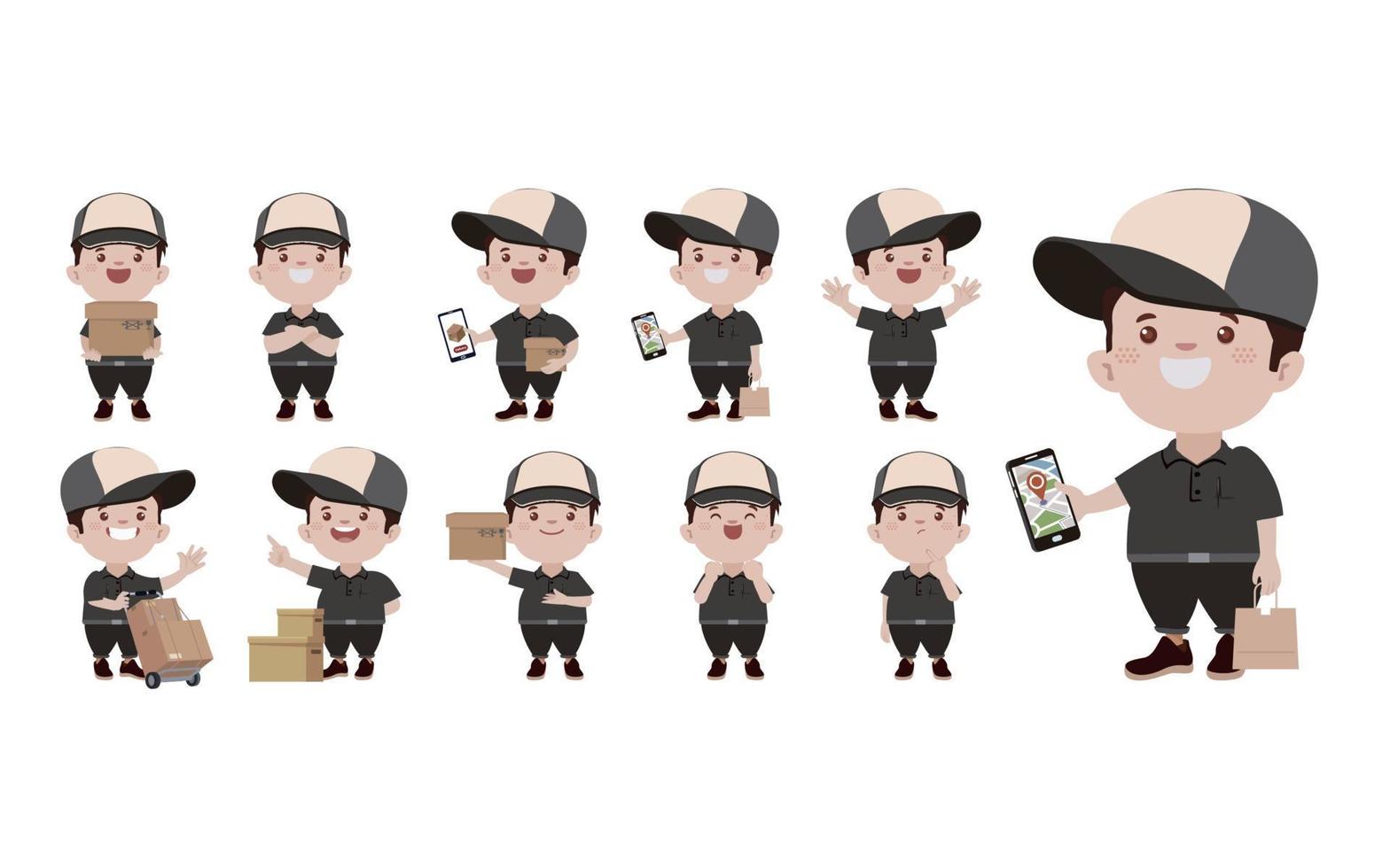 Delivery staff with different poses vector