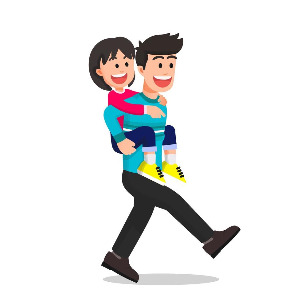 Father gives piggyback to his daughter vector