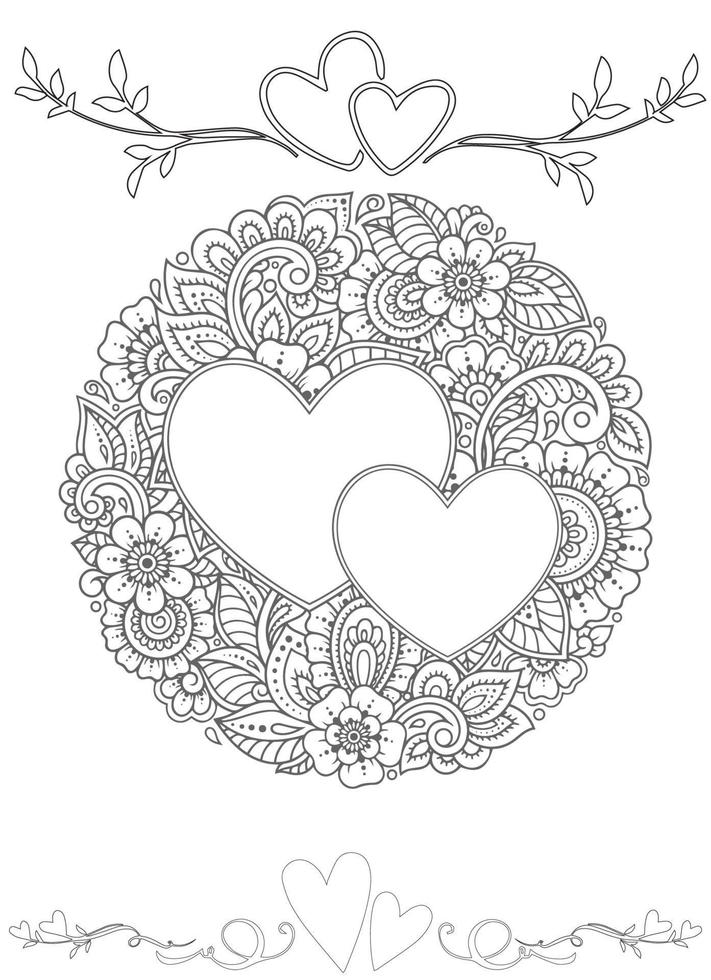 Romantic Heart Coloring Page For Adult vector