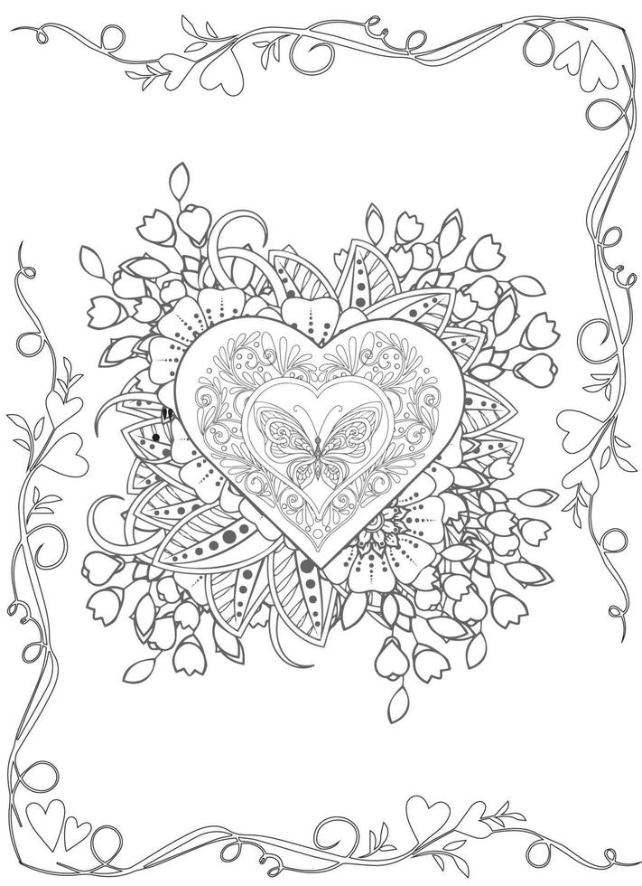 Romantic Heart Coloring Page For Adult vector