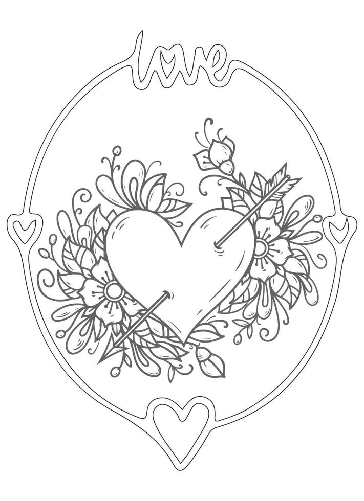 Romantic Heart Coloring Page For Adult vector