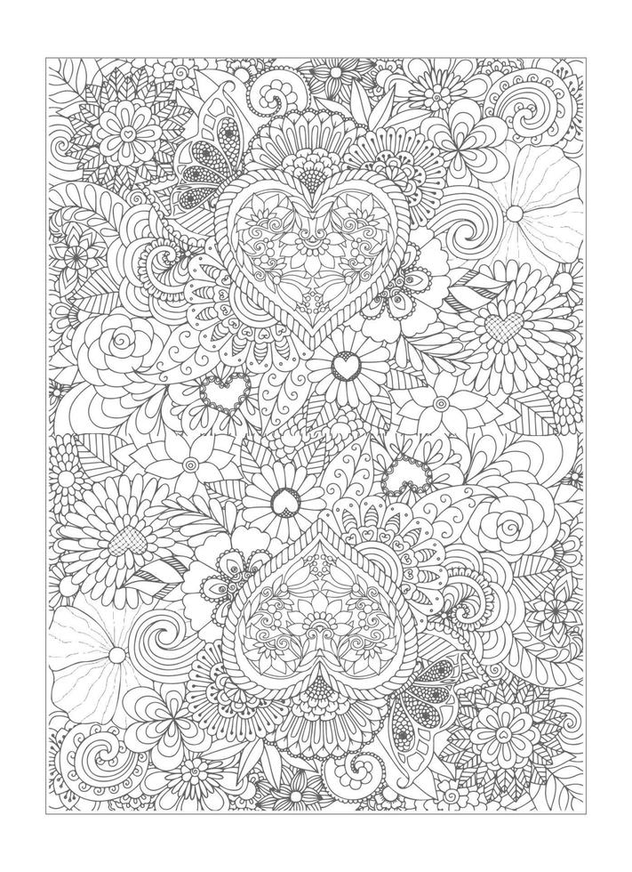 Romantic Heart Coloring Page For Adult vector