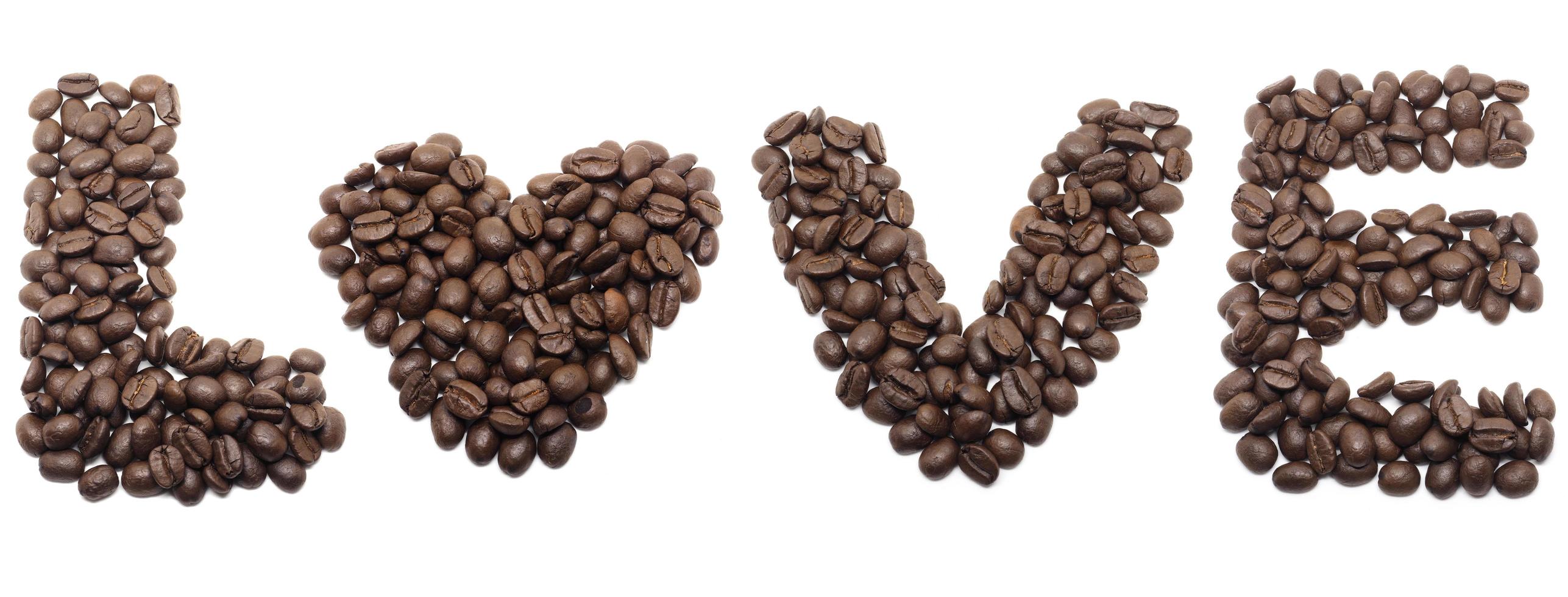 Coffee seed love group on white isolated,Fresh coffee seed lover photo