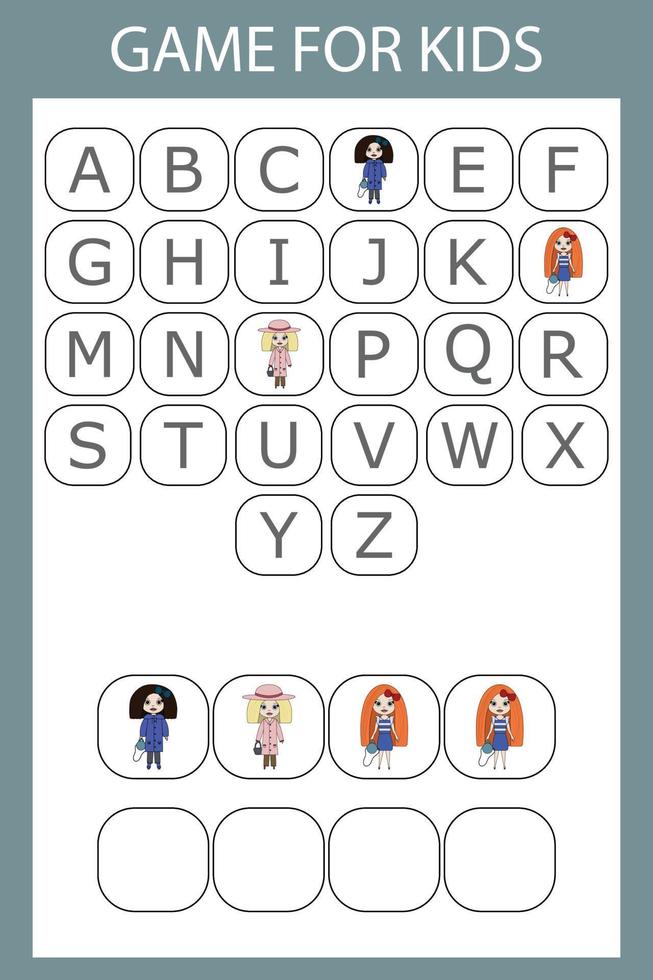haz que la palabra tenga de las letras dispersas, corta y conecta. juego educativo para niños. vector
