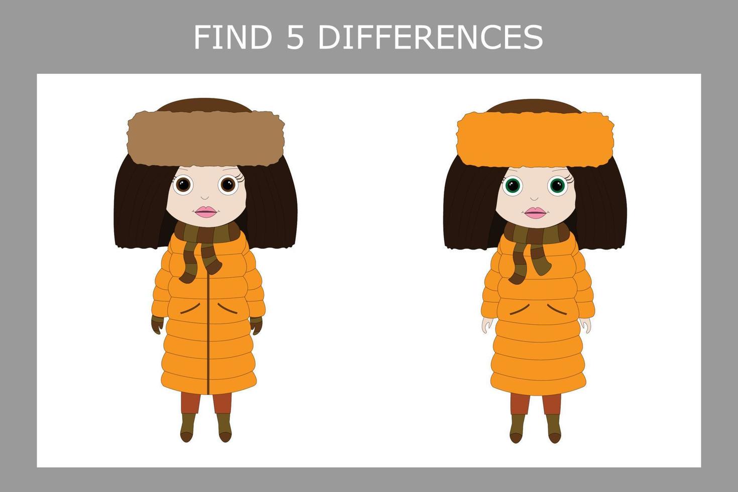 Educational game for children. Find in the row all the differences in girls that are different from others, and circle them vector
