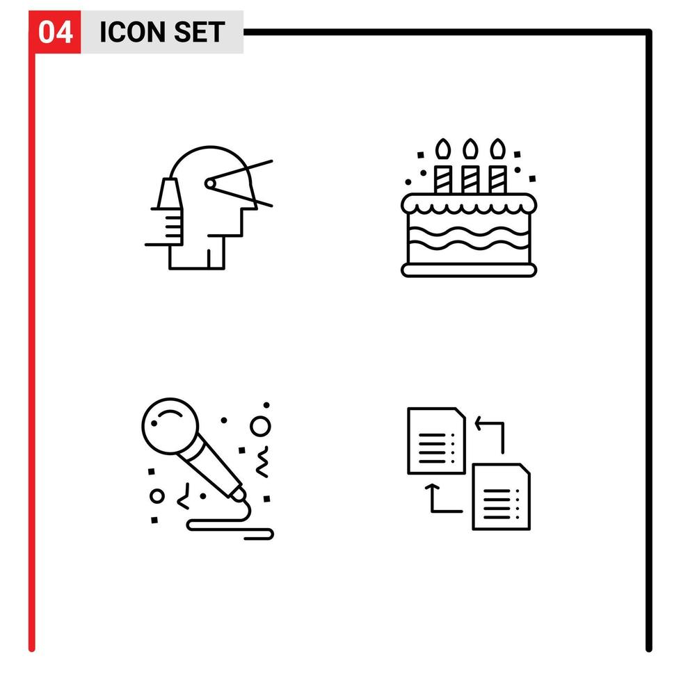 4 User Interface Line Pack of modern Signs and Symbols of business music path cake sing Editable Vector Design Elements