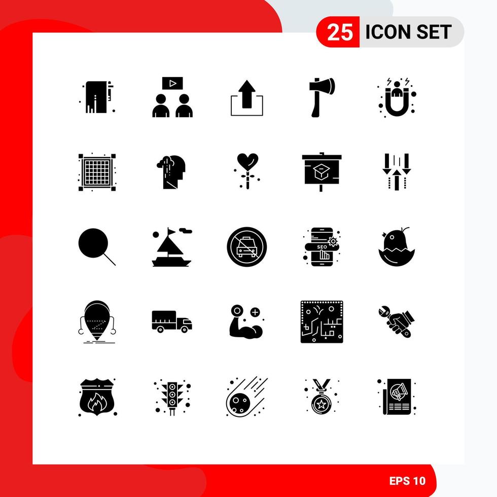 Modern Set of 25 Solid Glyphs and symbols such as acquisition building arrows axe tool ax tool Editable Vector Design Elements