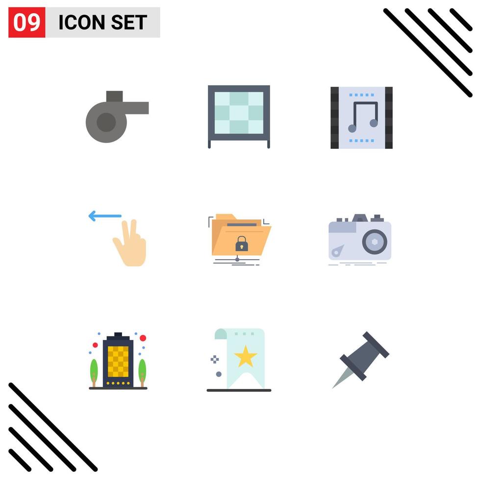 Stock Vector Icon Pack of 9 Line Signs and Symbols for secure folder music concert files left Editable Vector Design Elements