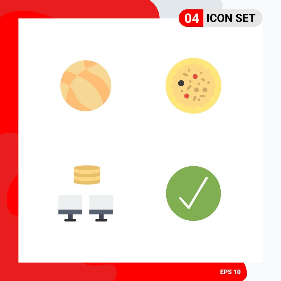 Stock Vector Icon Pack of 4 Line Signs and Symbols for ball database sport pizza success Editable Vector Design Elements