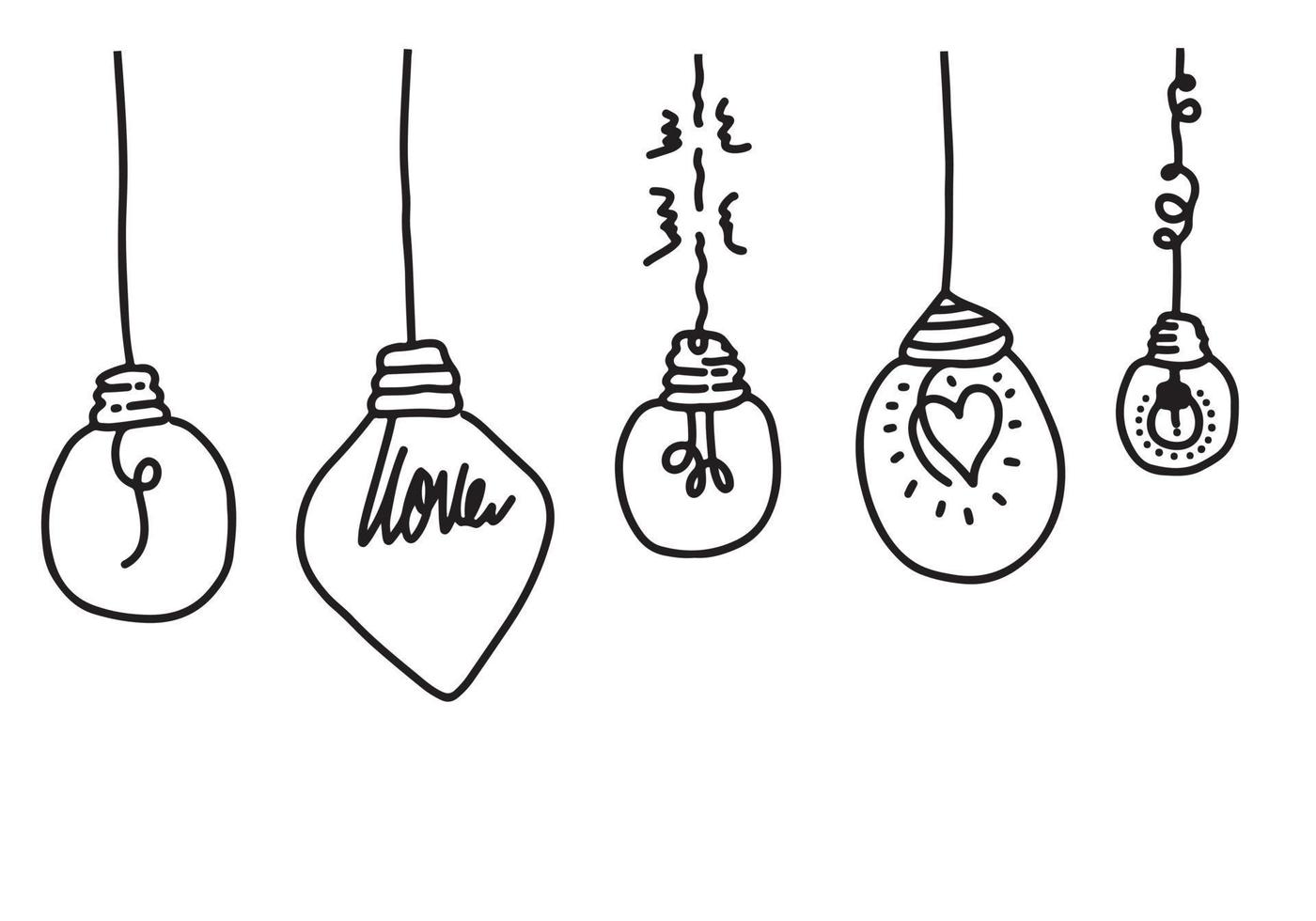 Hand drawn light bulb icons with concept of idea. Doodle style. Vector illustration.