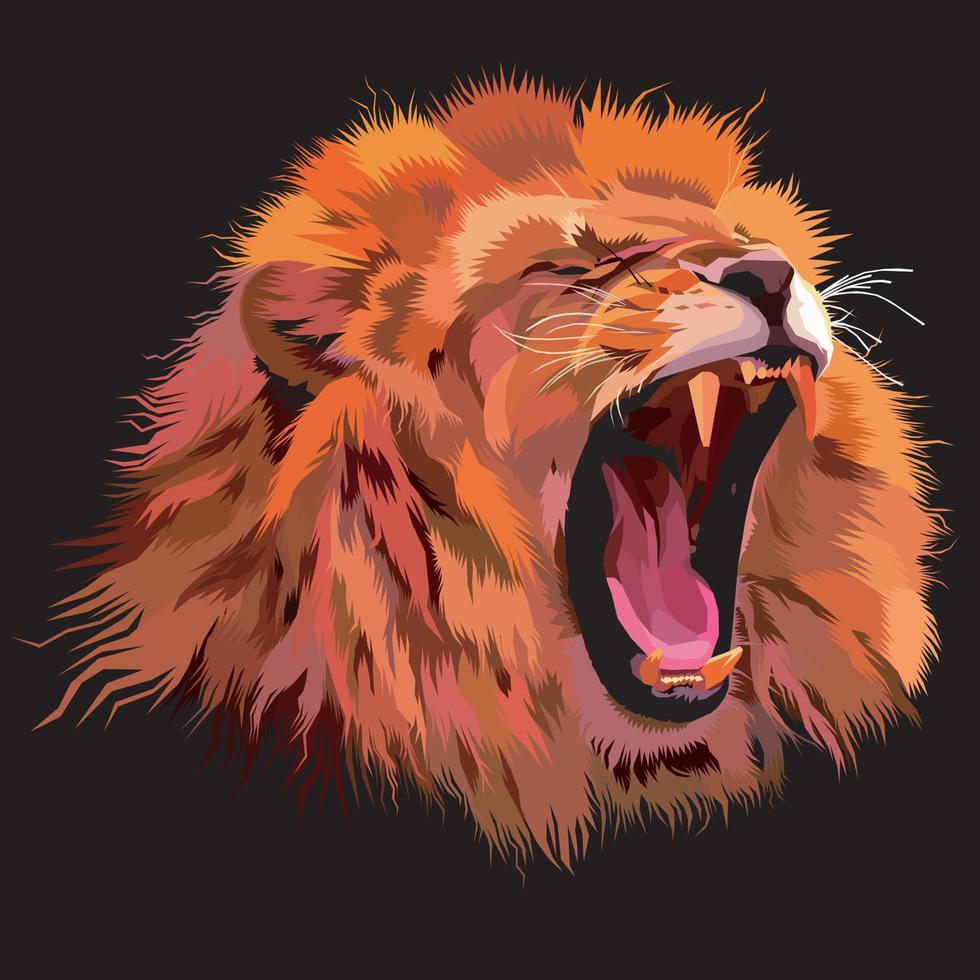 angry lion head on black background. vector