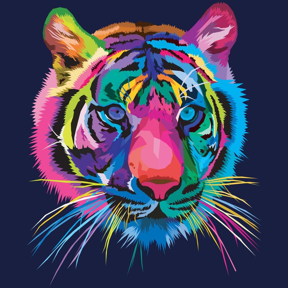 tigre colorido aislado sobre fondo azul. ilustración vectorial vector