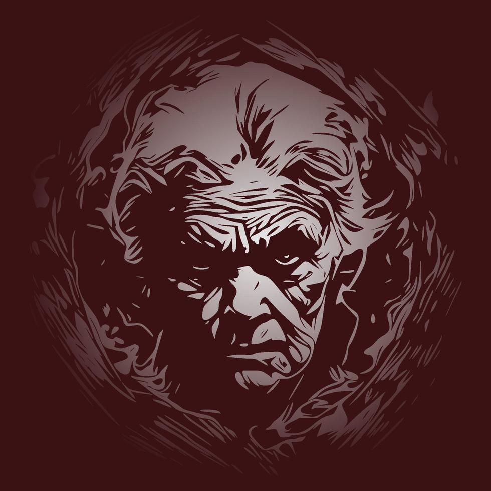 Scary old women face sketch, horror style vector