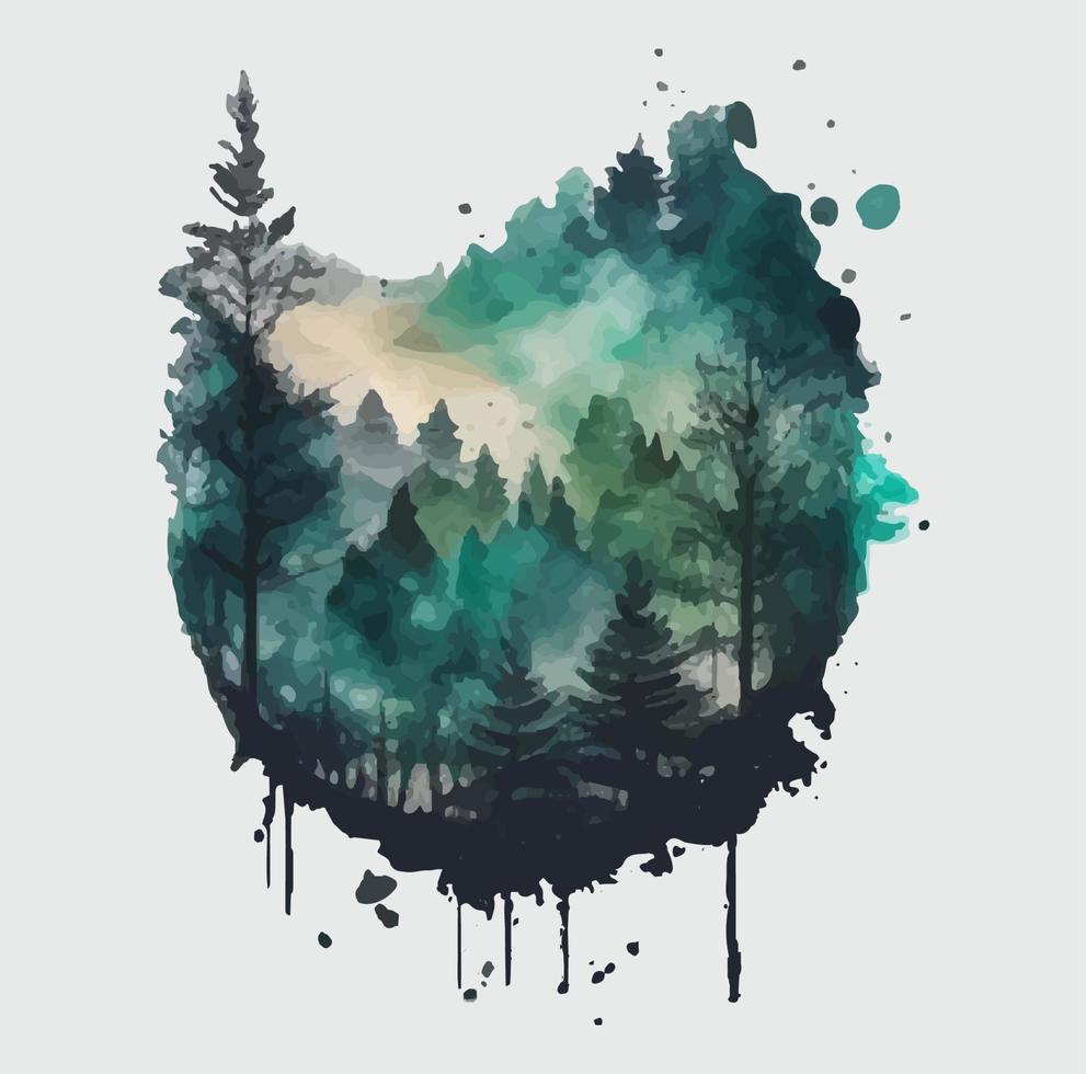 Watercolor pine trees hand drawn illustration isolated on white background vector