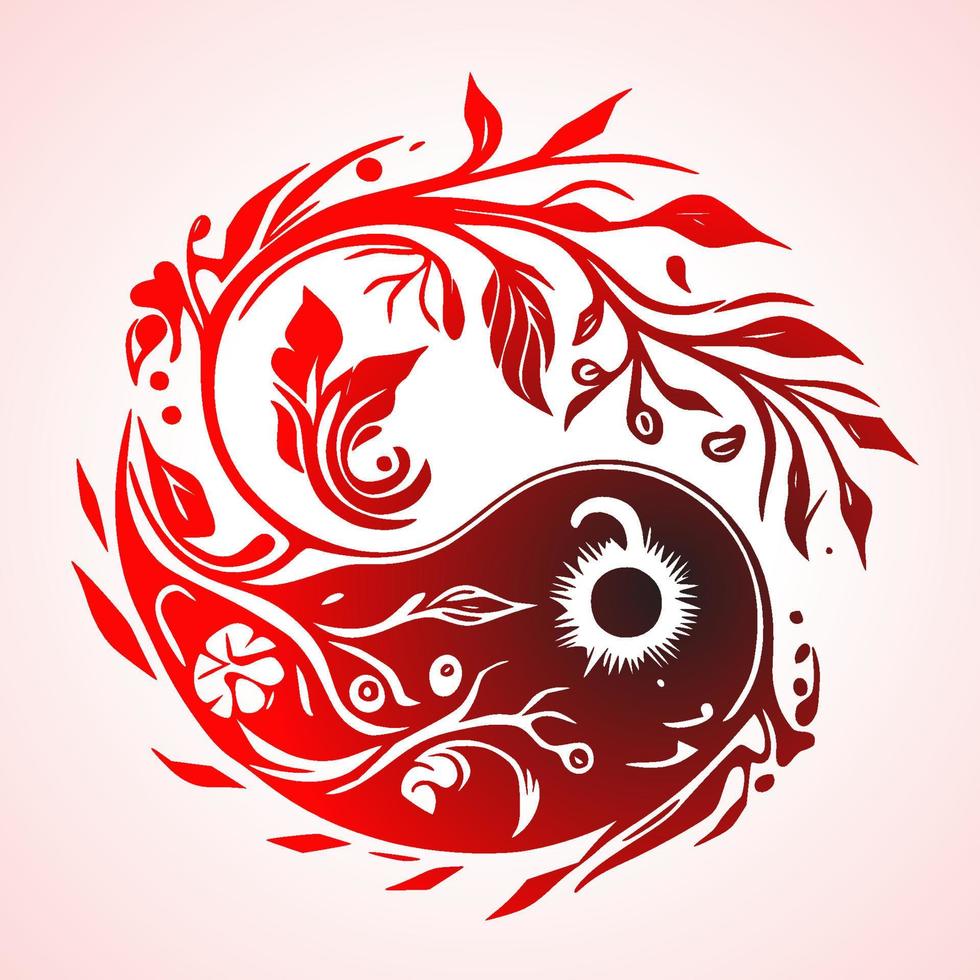 Floral Yin Yang Symbol vector illustration.