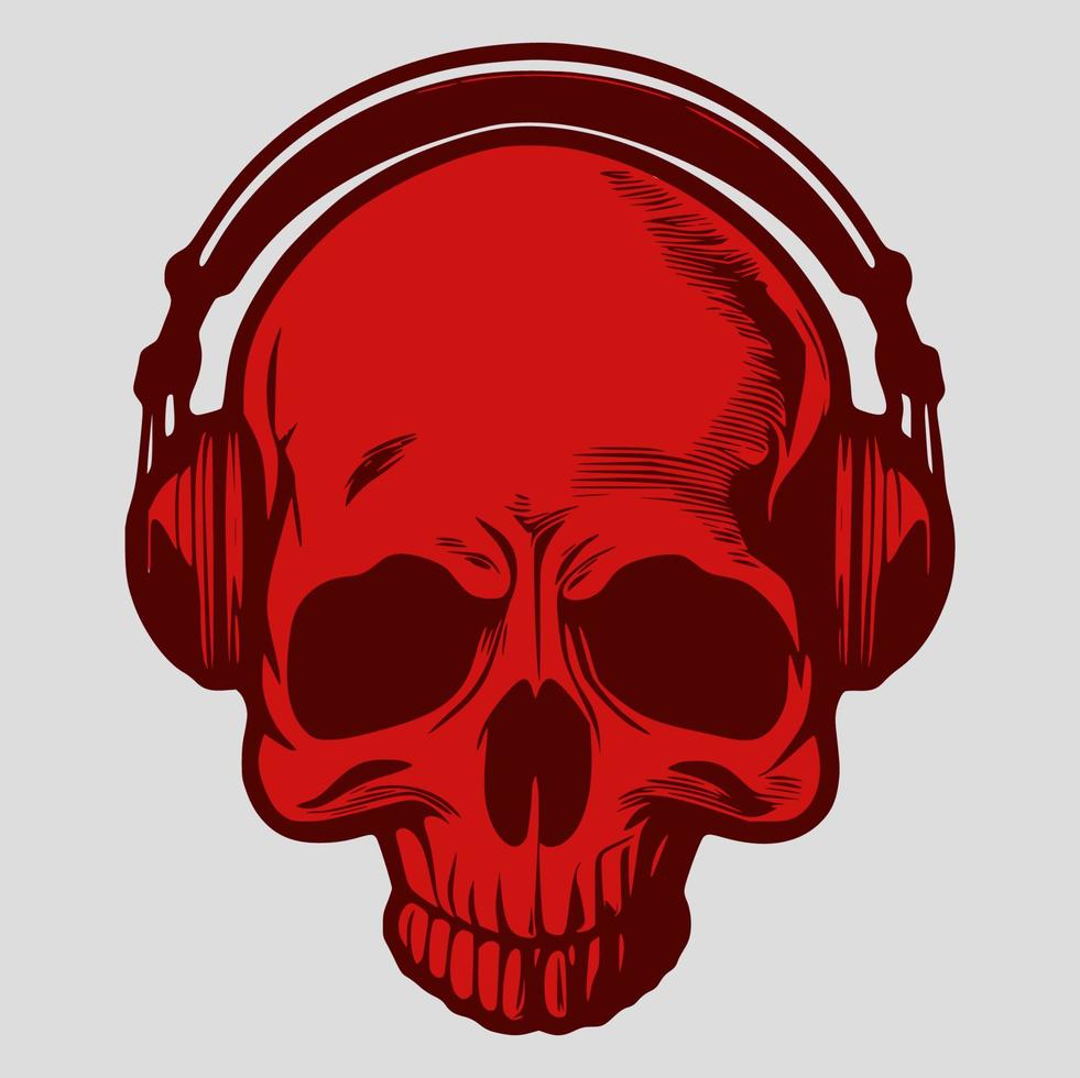 Grunge skull wearing big headphone vector