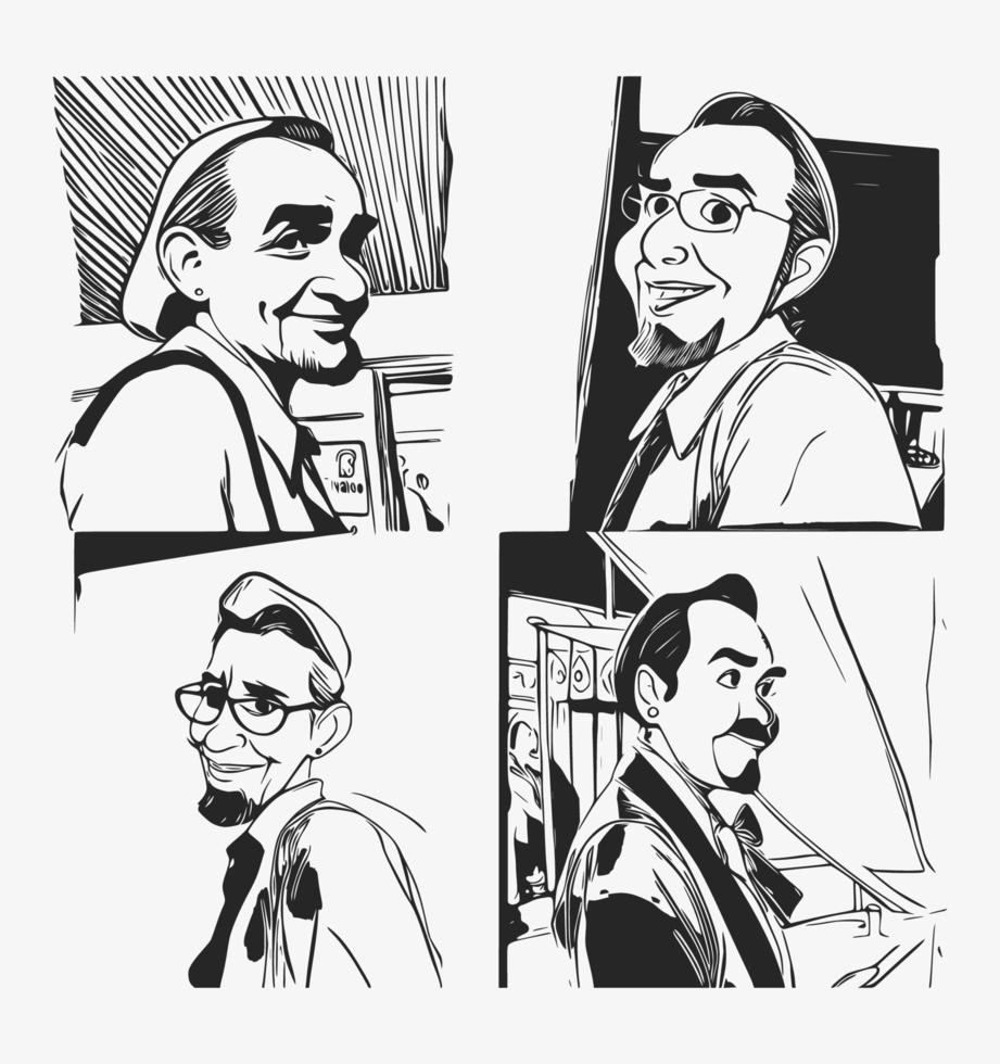 Vector illustration of comic old men faces.