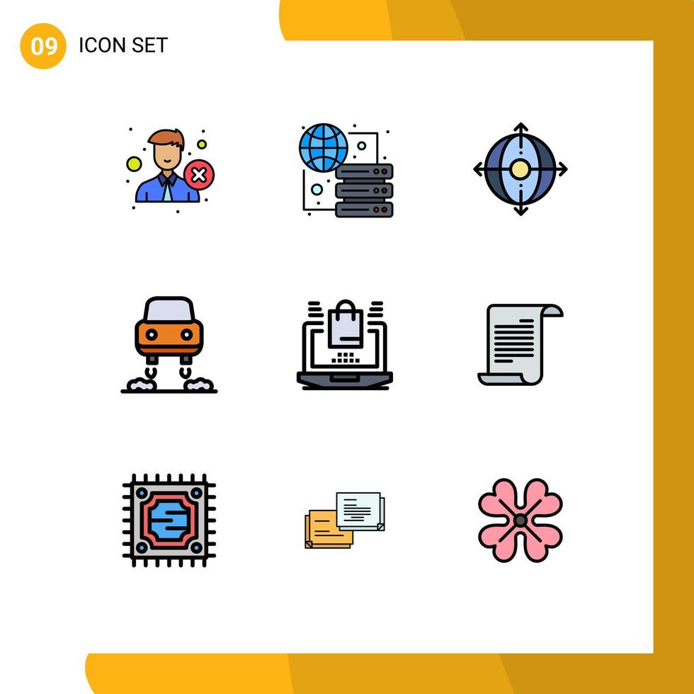 Set of 9 Modern UI Icons Symbols Signs for laptop future server flying product Editable Vector Design Elements