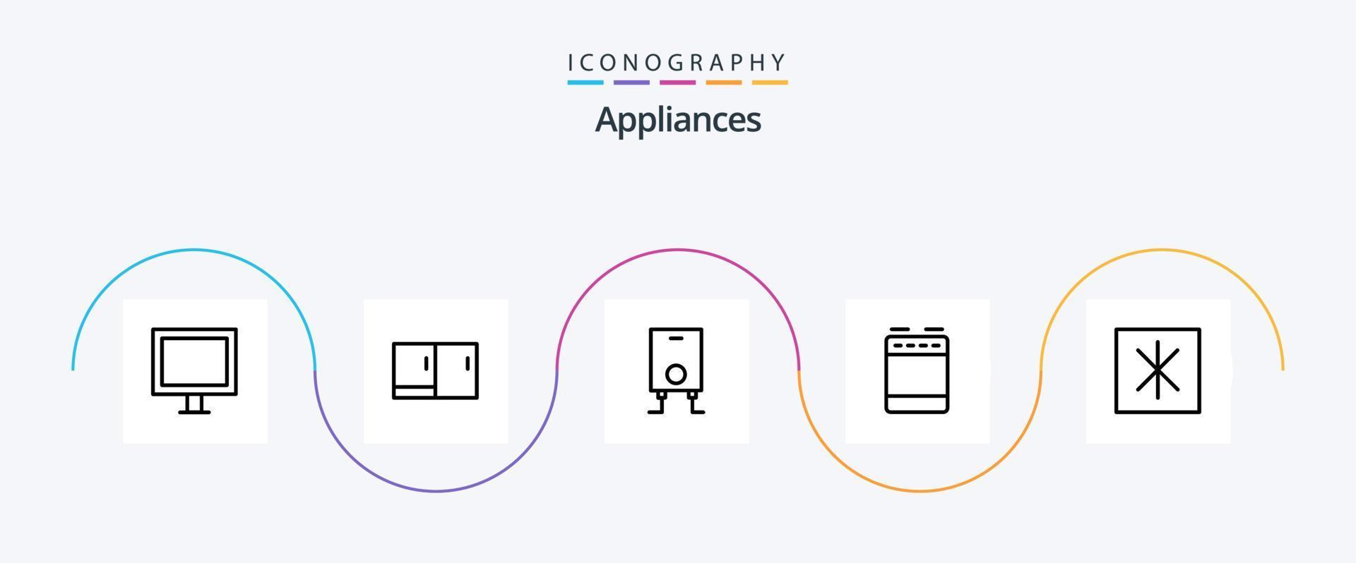 paquete de iconos de la línea 5 de electrodomésticos, incluido el refrigerador. nevera. caldera. horno. gas vector