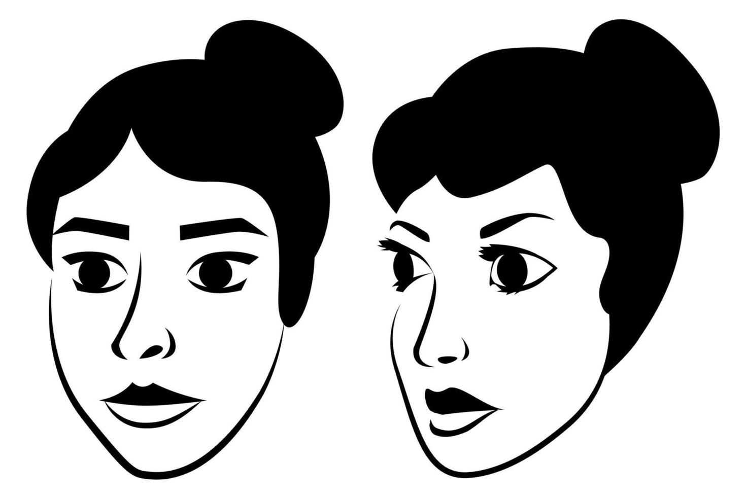 retratos de mujer con cabello negro aislado sobre fondo blanco. vector