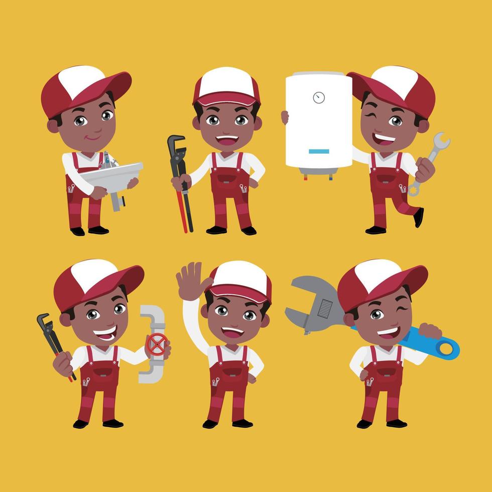 Set of plumber with different poses vector