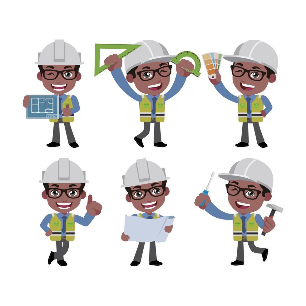 Building engineer with different poses vector