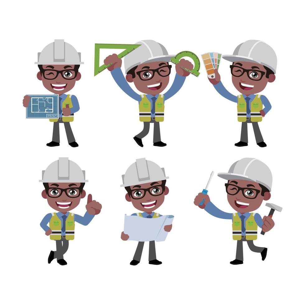 ingeniero de construcción con diferentes poses vector