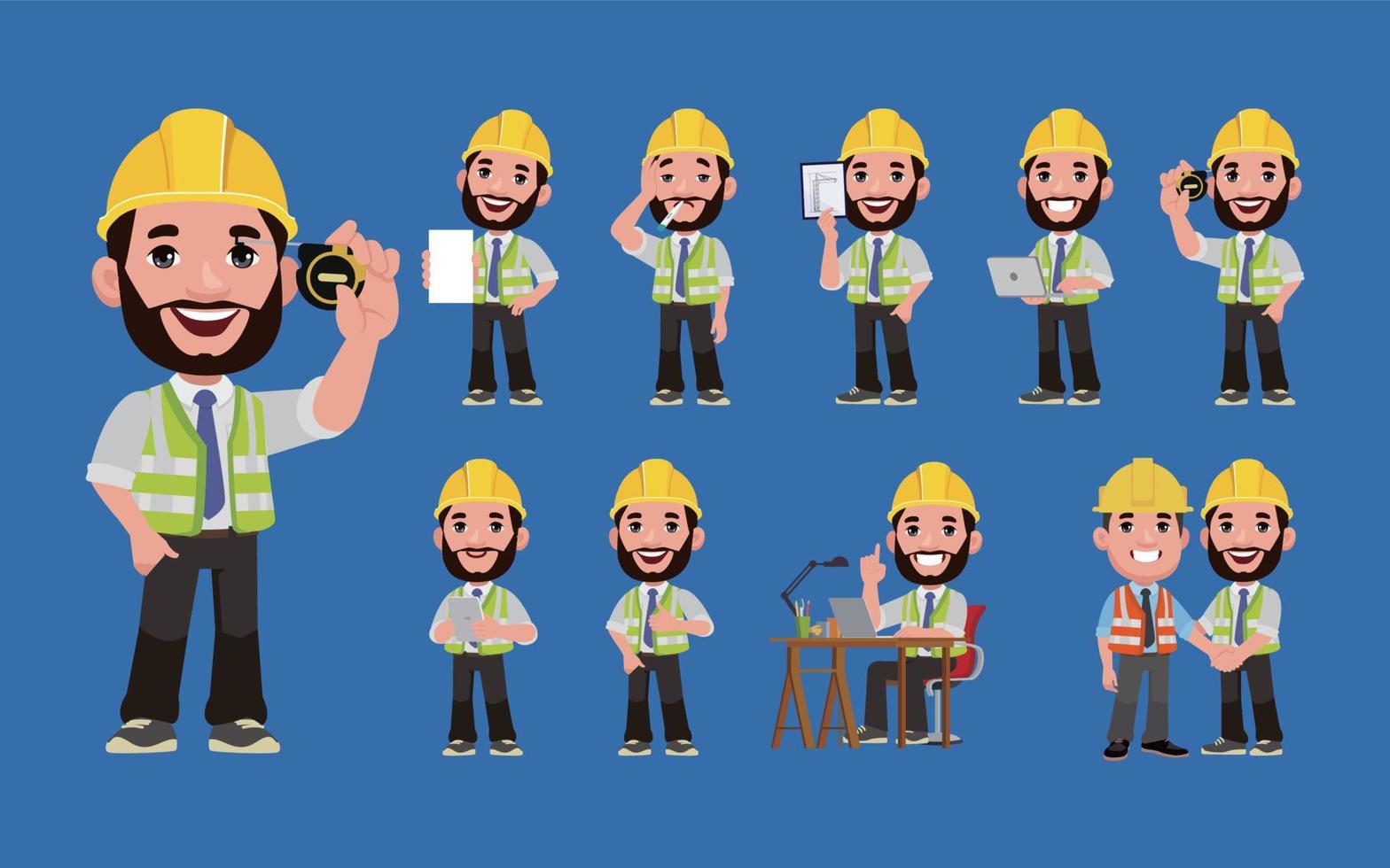 Set of engineer with different poses vector