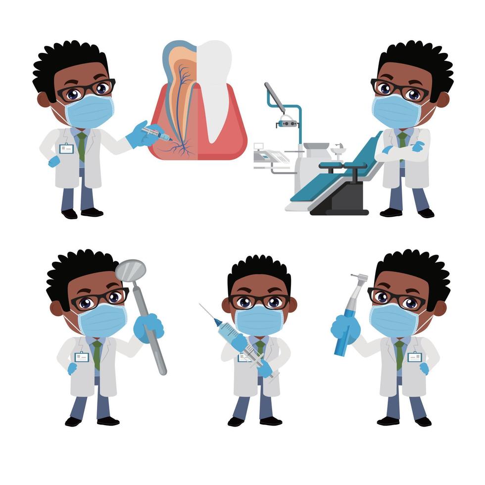 Dentist character and dental care concept vector