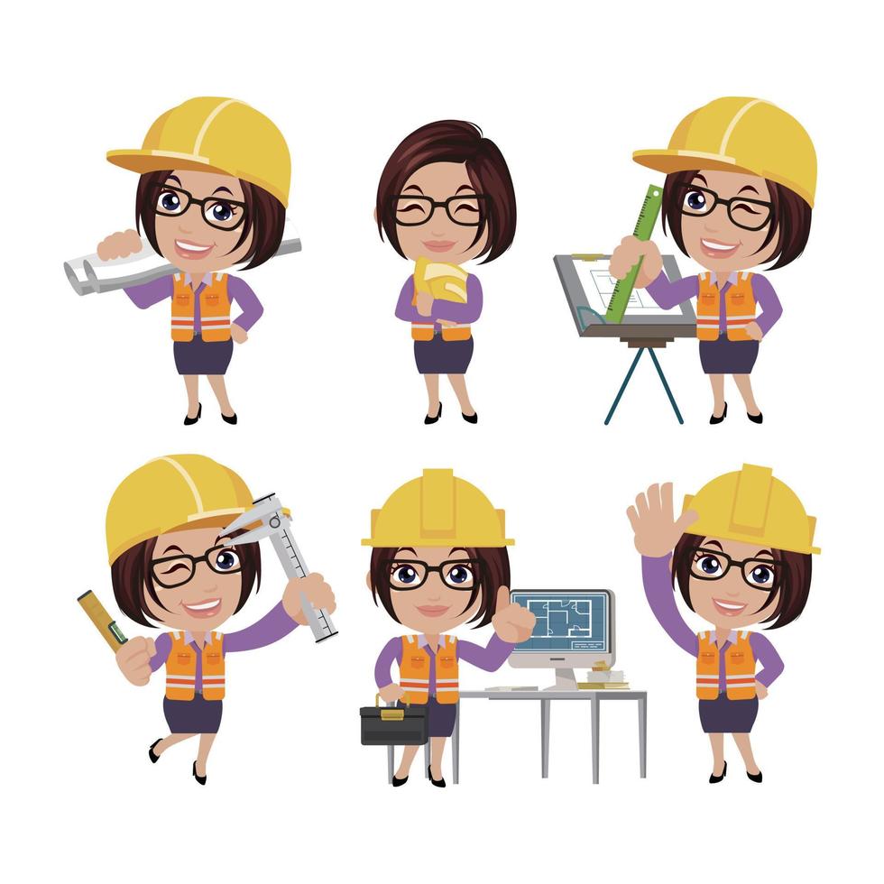 People Set - Profession - Set of builder character in different poses vector