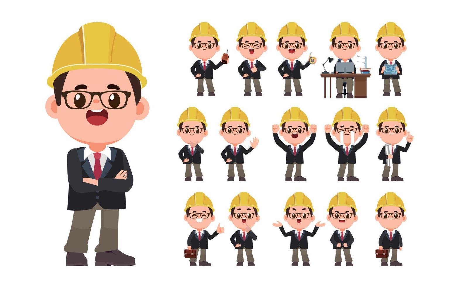 conjunto de ingenieros con diferentes poses vector